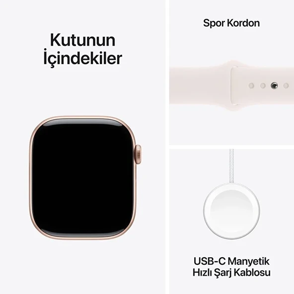 Apple Watch Series 10 GPS + Cellular 42mm Roze Altın Alüminyum Kasa + Bulut Pembesi Spor Kordon - S/M - Resim 6