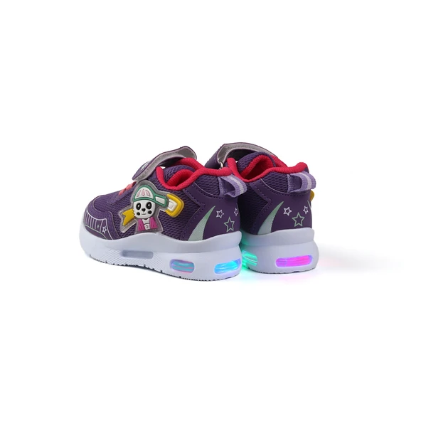 Kız Bebe Lila Fuşya Figürlü Işıklı Cırtlı Sneaker Günlük Spor Ayakkabı - 3