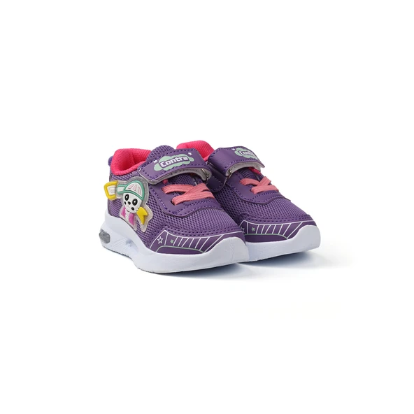 Kız Bebe Lila Fuşya Figürlü Işıklı Cırtlı Sneaker Günlük Spor Ayakkabı