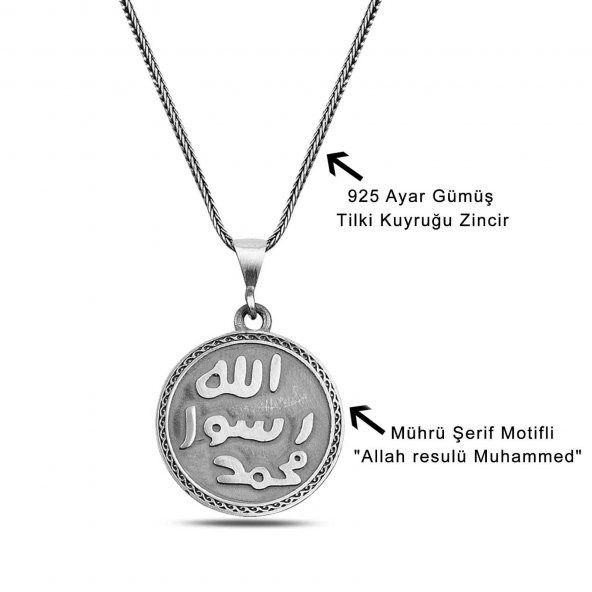 Hz.Muhammed Peygamber Mührü Şerif 60 cm 925 Gümüş Kolye - 2