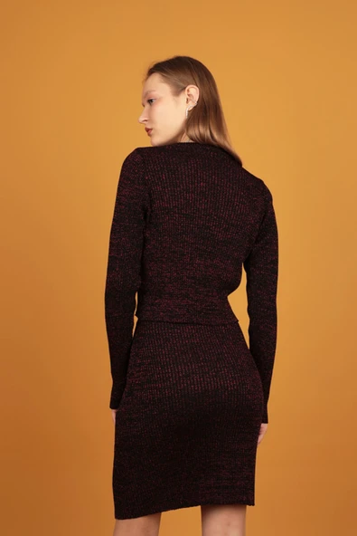 Simli Triko Kadın Etek-Kırmızı - Resim 2