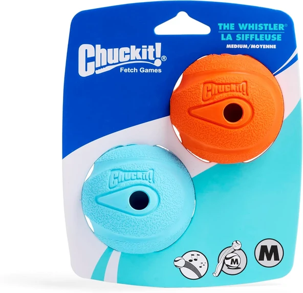 Chuckit! Whistler Ball Dog Toy, Köpekler için Orta ( 2.5 İnç Çapı ), 2'li Paket, Çok Renkli - 1