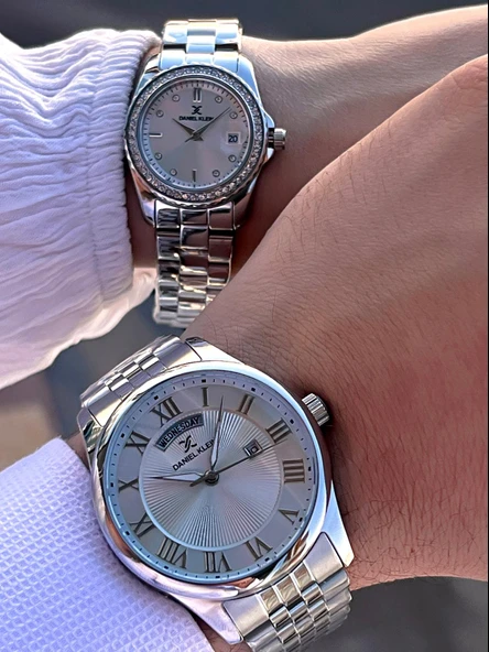 Daniel Klein Çelik Kordon Takvimli Kadran 3 Atm 2 Yıl Garantili Sevgili Kombini Çift Saati B.10713C1 - 6