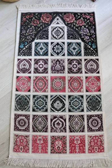 40 Yama Desenli Astarlı Lüks Seccade S1017 Mürdüm - Resim 9