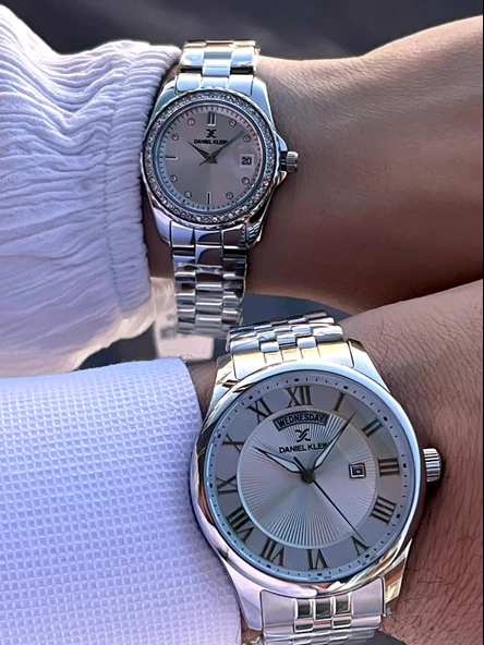 Daniel Klein Çelik Kordon Takvimli Kadran 3 Atm 2 Yıl Garantili Sevgili Kombini Çift Saati B.10713C1 - 5