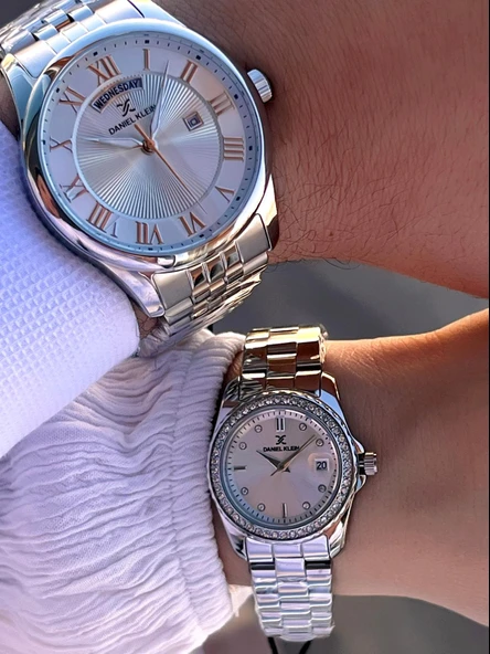 Daniel Klein Çelik Kordon Takvimli Kadran 3 Atm 2 Yıl Garantili Sevgili Kombini Çift Saati B.10713C1 - 4