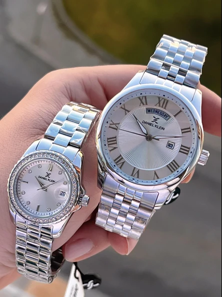 Daniel Klein Çelik Kordon Takvimli Kadran 3 Atm 2 Yıl Garantili Sevgili Kombini Çift Saati B.10713C1