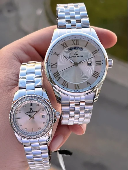 Daniel Klein Çelik Kordon Takvimli Kadran 3 Atm 2 Yıl Garantili Sevgili Kombini Çift Saati B.10713C1 - 3