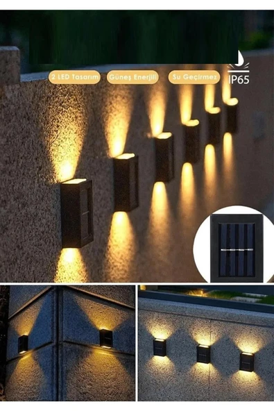 1 Adet Solar Çift Taraflı Duvar Lambası Güneş Enerjili Aydınlatma Dekorasyon Aplik Işık - Resim 2