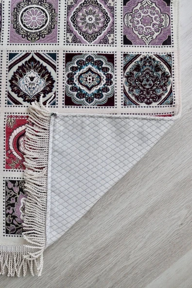 40 Yama Desenli Astarlı Lüks Seccade S1017 Mürdüm - Resim 5