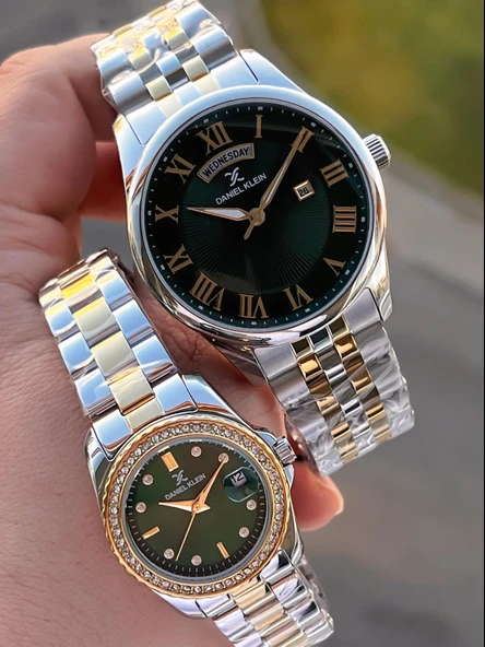 Daniel Klein Çelik Kordon Takvimli Kadran 3 Atm 2 Yıl Garantili Sevgili Kombini Çift Saati B.10713C5 - Resim 2