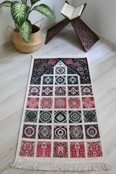 40 Yama Desenli Astarlı Lüks Seccade S1017 Mürdüm - Resim 7