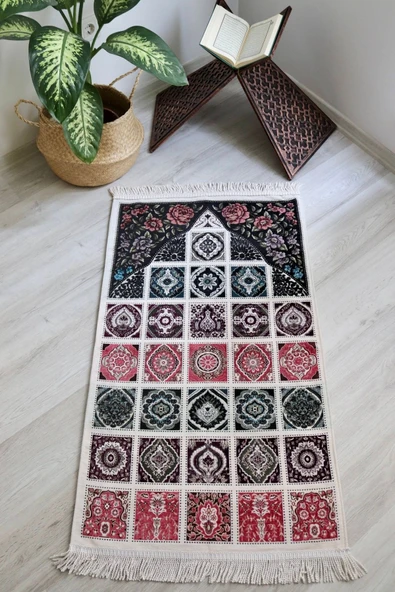 40 Yama Desenli Astarlı Lüks Seccade S1017 Mürdüm - Resim 6