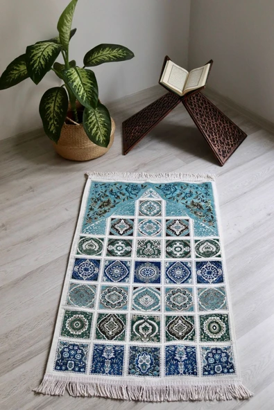 40 Yama Desenli Astarlı Lüks Seccade S1017 Mavi - 1