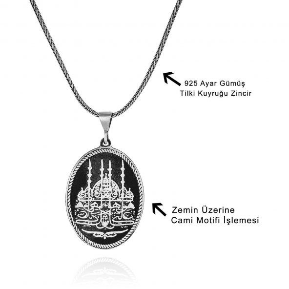 Ayasofya Camii İşlemeli 60 cm 925 Gümüş Kolye - 2