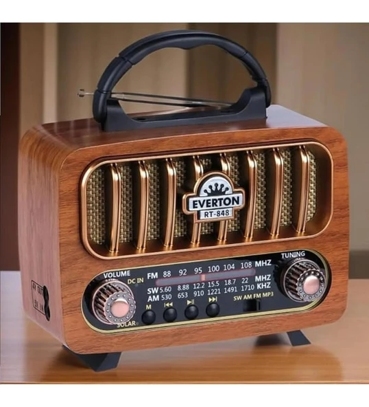 Everton RT-848 Nostaljik Görünümlü USB Bluetooth Destekli Solar Panelli Şarjlı