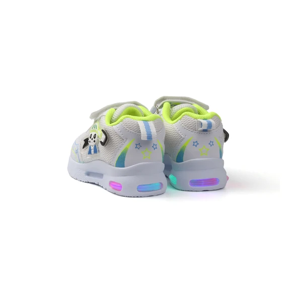 Unisex Bebe Beyaz Sarı Figürlü Işıklı Cırtlı Sneaker Günlük Spor Ayakkabı - 6