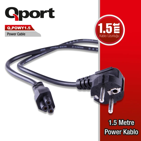 QPORT Q-POWY1.5 1.5 METRE PC POWER KABLOSU - 6