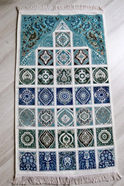 40 Yama Desenli Astarlı Lüks Seccade S1017 Mavi - 3