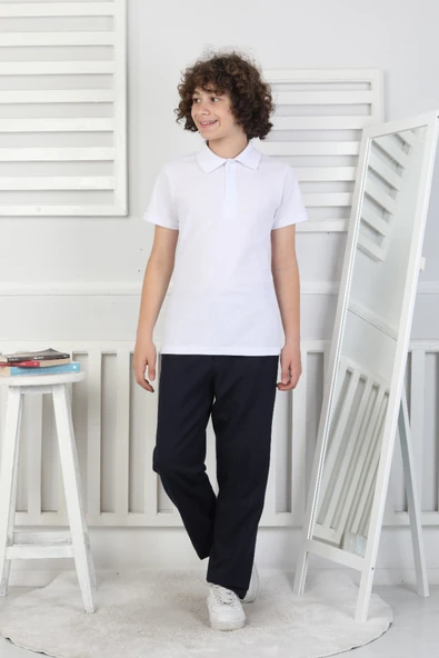 Erkek Çocuk %100 Pamuk Okul Tarz T-Shirt 5-17 Yaş  12272 - 3