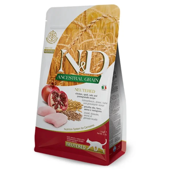 N&D Düşük Tahıllı Tavuklu ve Narlı Kısırlaştırılmış Açık Kedi Maması 1 Kg