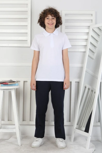 Erkek Çocuk %100 Pamuk Okul Tarz T-Shirt 5-17 Yaş  12272 - 5