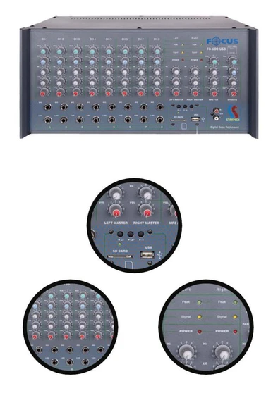 Startech Focus F8-600T USB 2x300W Hat Trafolu Stereo Anfi Power Mixer Amfi ürün görseli