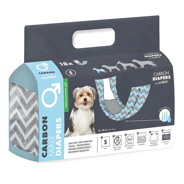M-Pets Diapers Erkek Köpekler İçin S 18li Karbonlu Külot