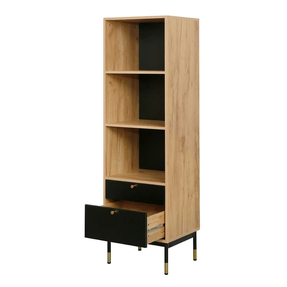 Madrid 3 Bölmeli & Çekmeceli Kitaplık - BüfeCeviz-Siyah 48x40x154.5 cm - Resim 2