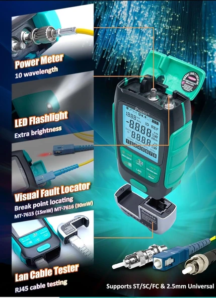 MT-7616 Fiber Optik Power Multimetre4 in 1 4 in 1, 30mW Output Self Calibration - Resim 3
