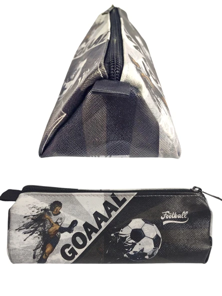 Kalem Kutusu Siyah Beyaz Futbol Üçgen Kalemkutu Jumbo Vegan Deri Kalemlik - Resim 2
