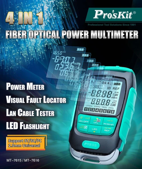 MT-7616 Fiber Optik Power Multimetre4 in 1 4 in 1, 30mW Output Self Calibration - Resim 2