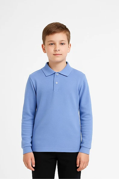 Erkek Çocuk %100 Pamuk Okul Tarz Uzun Kol T-Shirt 5-17 Yaş 12274 - 1
