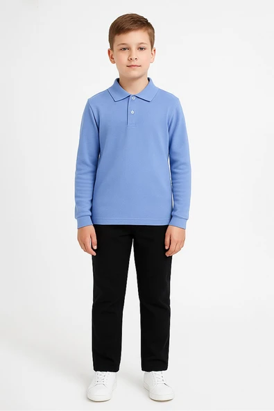 Erkek Çocuk %100 Pamuk Okul Tarz Uzun Kol T-Shirt 5-17 Yaş 12274 - 2