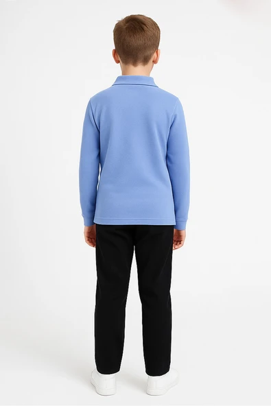 Erkek Çocuk %100 Pamuk Okul Tarz Uzun Kol T-Shirt 5-17 Yaş 12274 - 3