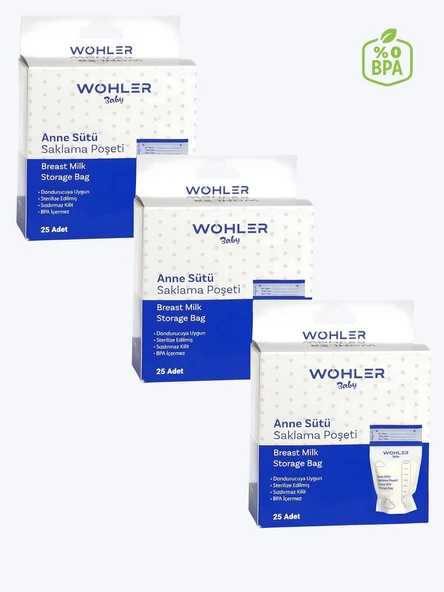 Wohler Baby 25'li Anne Sütü Saklama Poşeti 3 Adet