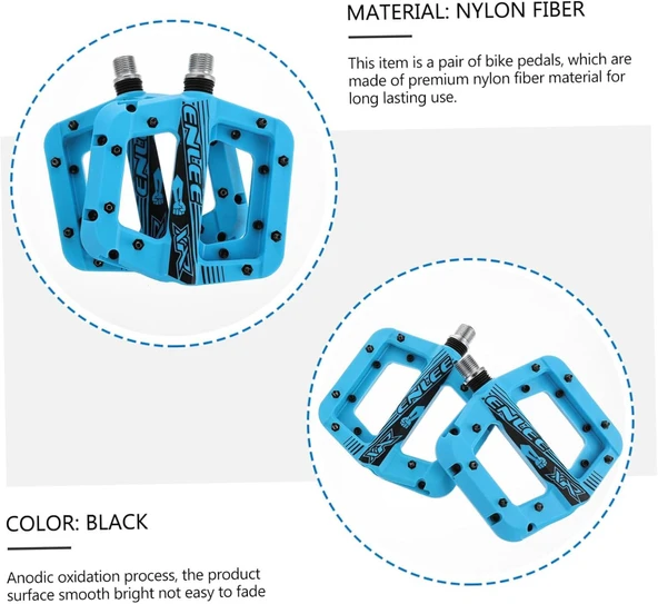 Enlee Renkli Çivili Kaymaz Platform Pedal MTB Rulmanlı Plastik Alüminyum Pedal Ultra Hafif Mavi - Resim 4