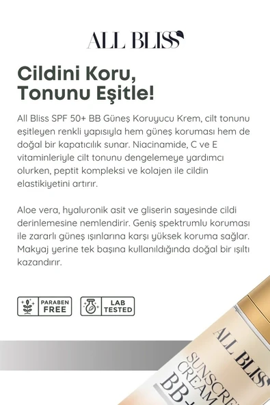 50+ SPF BB Güneş Kremi 50 ml – Renk Eşitleyici, Nemlendirici, Ton Dengeleyici - 3