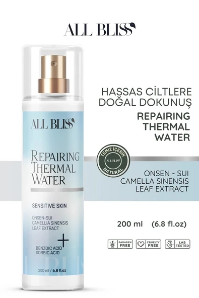 ALL BLİSS Hassas Ciltlere Onarıcı ve Yatıştırıcı Termal mineral Su Spreyi 200 ml Yeşil Çay  Bitki Özleri ürün görseli 1