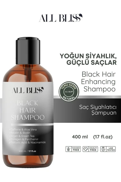 ALL BLİSS All Bliss Siyah ton Saç Şampuan 400 ml Kafein Aloe Vera Keratin Biotin ve Kolajen ürün görseli 1