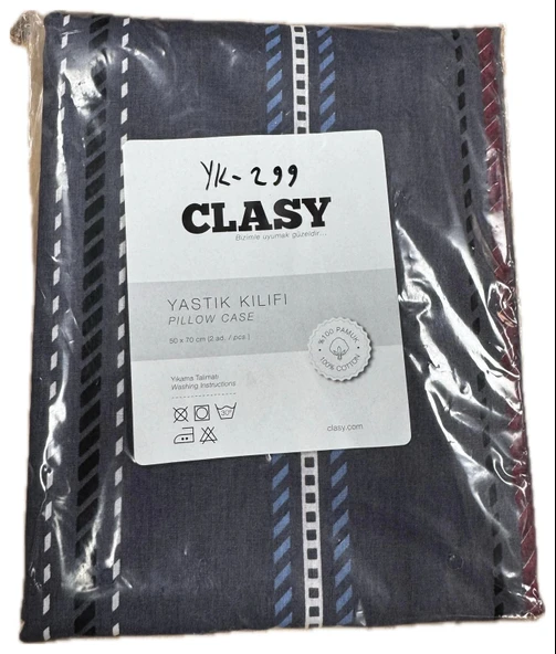 Clasy Ranforce %100 Pamuk 2 Adet Yastık Kılıfı Çizgili Gri - 2