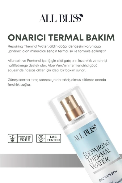 ALL BLİSS Hassas Ciltlere Onarıcı ve Yatıştırıcı Termal mineral Su Spreyi 200 ml Yeşil Çay  Bitki Özleri - Resim 3