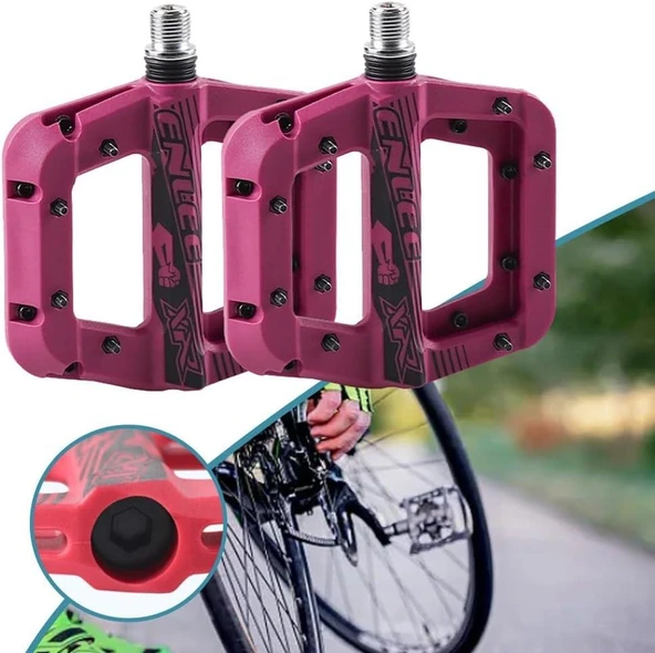 Enlee Renkli Çivili Kaymaz Platform Pedal MTB Rulmanlı Plastik Alüminyum Pedal Ultra Hafif Mor - Resim 3