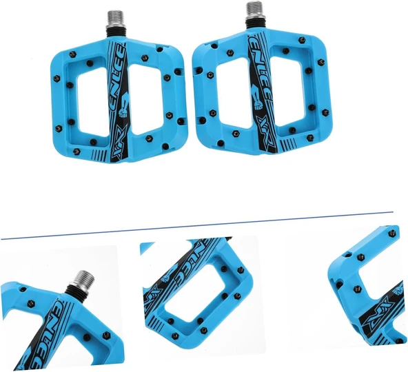 Enlee Renkli Çivili Kaymaz Platform Pedal MTB Rulmanlı Plastik Alüminyum Pedal Ultra Hafif Mavi - Resim 5