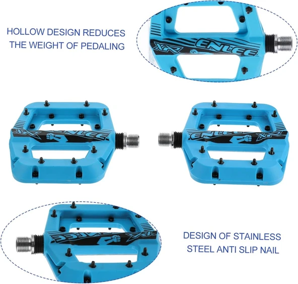 Enlee Renkli Çivili Kaymaz Platform Pedal MTB Rulmanlı Plastik Alüminyum Pedal Ultra Hafif Mavi - Resim 3