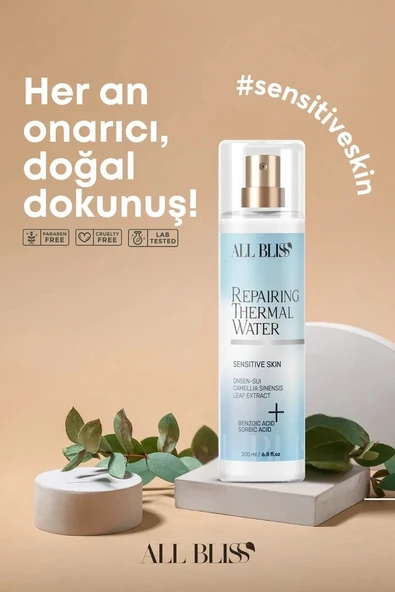 ALL BLİSS Hassas Ciltlere Onarıcı ve Yatıştırıcı Termal mineral Su Spreyi 200 ml Yeşil Çay  Bitki Özleri - Resim 4