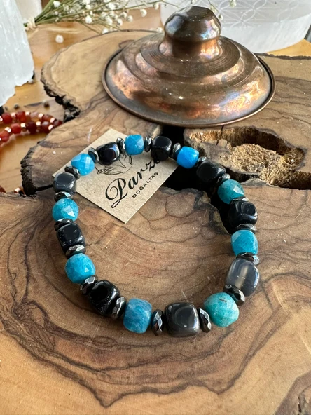 Küp Kesim Apatit ve Akik Doğal Taş Bileklik