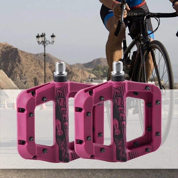 Enlee Renkli Çivili Kaymaz Platform Pedal MTB Rulmanlı Plastik Alüminyum Pedal Ultra Hafif Mor - Resim 2