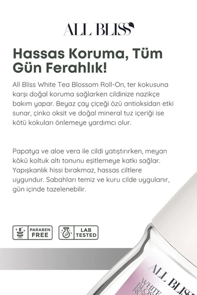 ALL BLİSS All Bliss Roll On 50 ml  White Tea Ter Kokusu Önleyici Ferahlatıcı Bakım - Resim 3