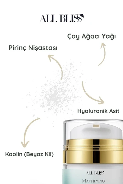 ALL BLİSS All Bliss Matlaştırıcı Krem 50 ml  Niacinamide B3 Aloe Vera ve Hyaluronik Asit Cilt Bakım Kremi - Resim 3